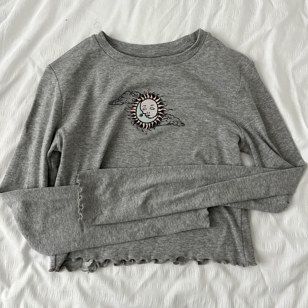 Bershka sun and moon embroidered long sleeve top